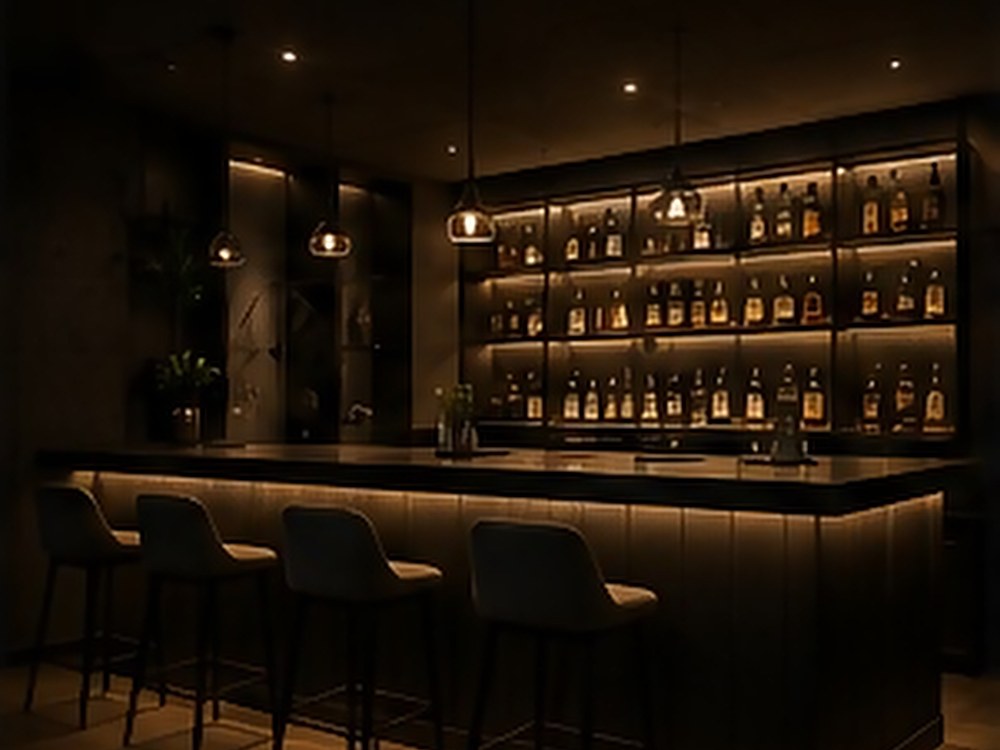 Private bar with backlit bottle display
