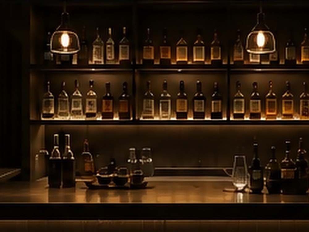 Pendant-lit bottle display